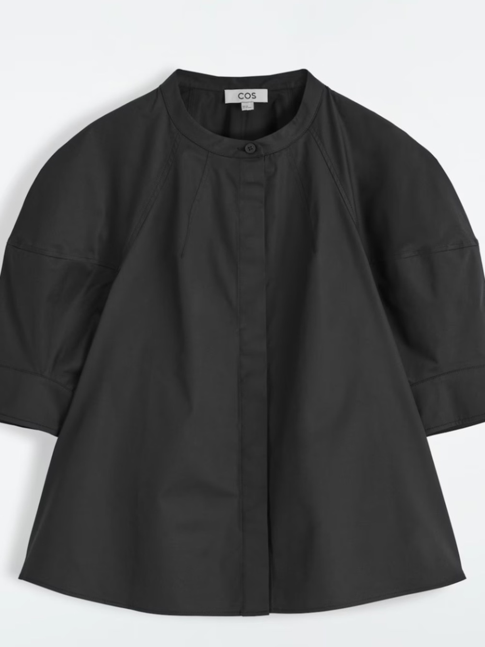 COS Puff-Sleeve Blouse – Black (EU 38 / Medium) | Cotton Poplin Shirt